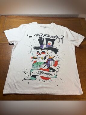 Ed Hardy Designs Men’s Medium “punks Not Dead” Skull T-shirt